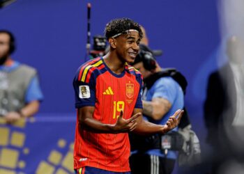 Lamine Yamal comemorando gol na Copa do Mundo