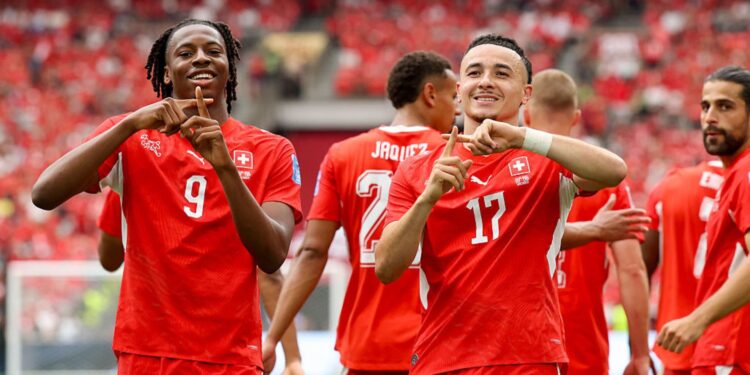 Jogadores da Suíça comemorando