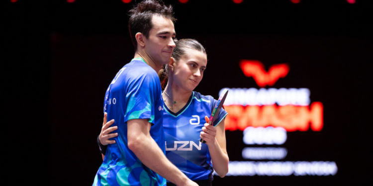 Hugo Calderano e Bruna Takahashi estão na semifinal da chave de duplas mistas do WTT Star Contender São José dos Campos.