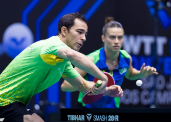 Hugo Calderano e Bruna Takahashi est&atilde;o na final das duplas mistas do WTT Star Contender S&atilde;o Jos&eacute; dos Campos.