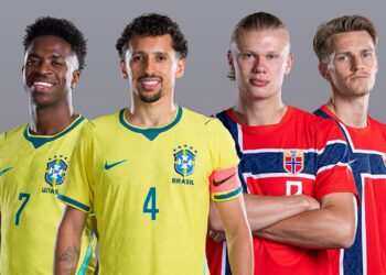 Jogadores do Brasil e Noruega