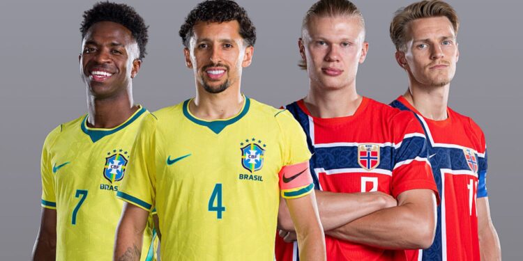 Jogadores do Brasil e Noruega