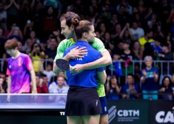 Hugo Calderano e Bruna Takahashi em a&ccedil;&atilde;o