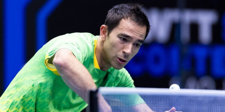 Hugo Calderano em ação no WTT Star Contender São José dos Campos