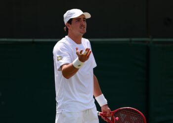 João Fonseca em ação em Wimbledon