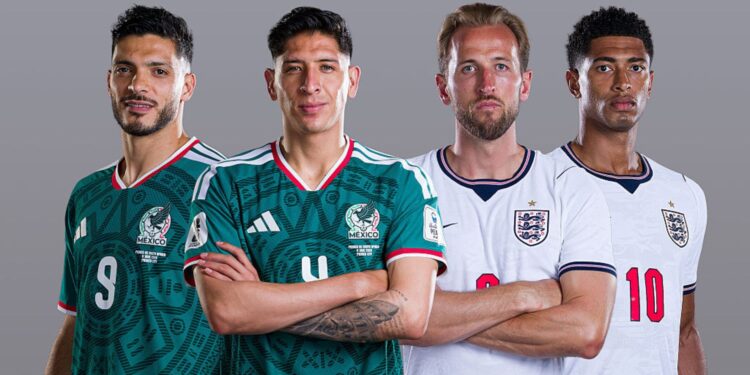Jogadores do México e Inglaterra