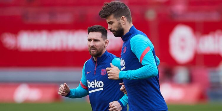 Messi e Piqué em tempos de Barcelona